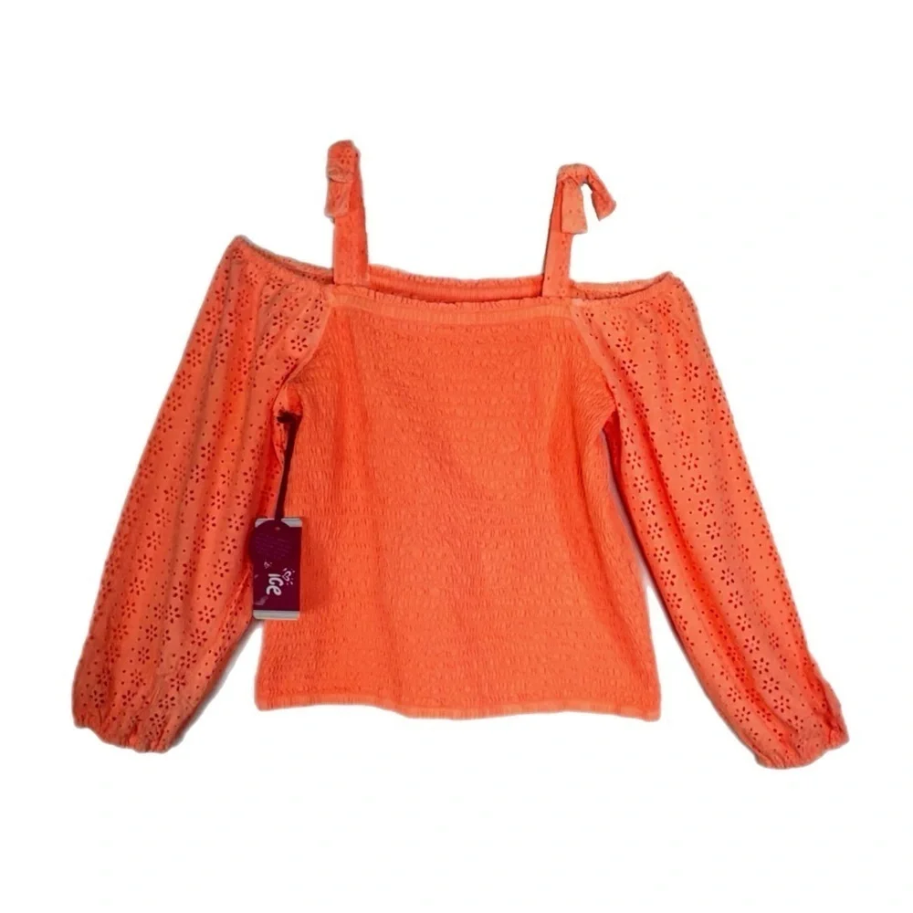 Justice Girl's Plus Smocked Long Sleeve Cold Shoulder Top